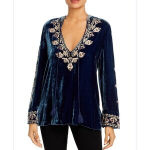 $400 Johnny Was Emi Velvet Embroidered Hooded Tunic‎ Size Small